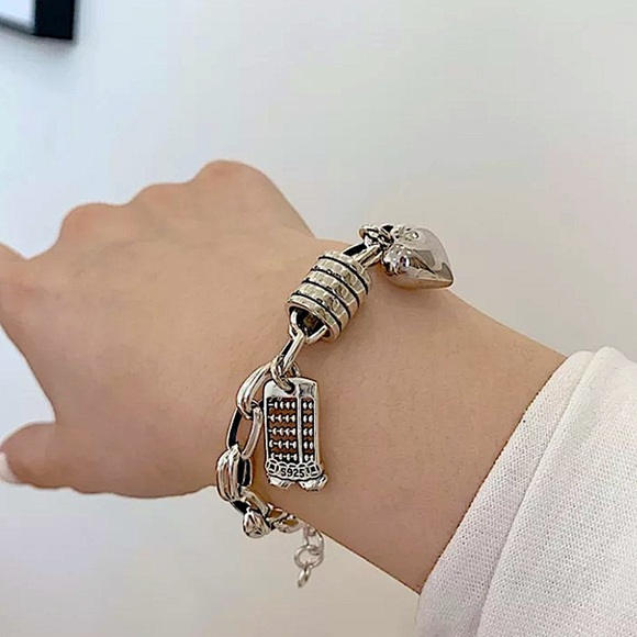 Sterling Silver Heart Live Forever Scroll Calendar Chain Link Bracelet - Picture 6 of 7